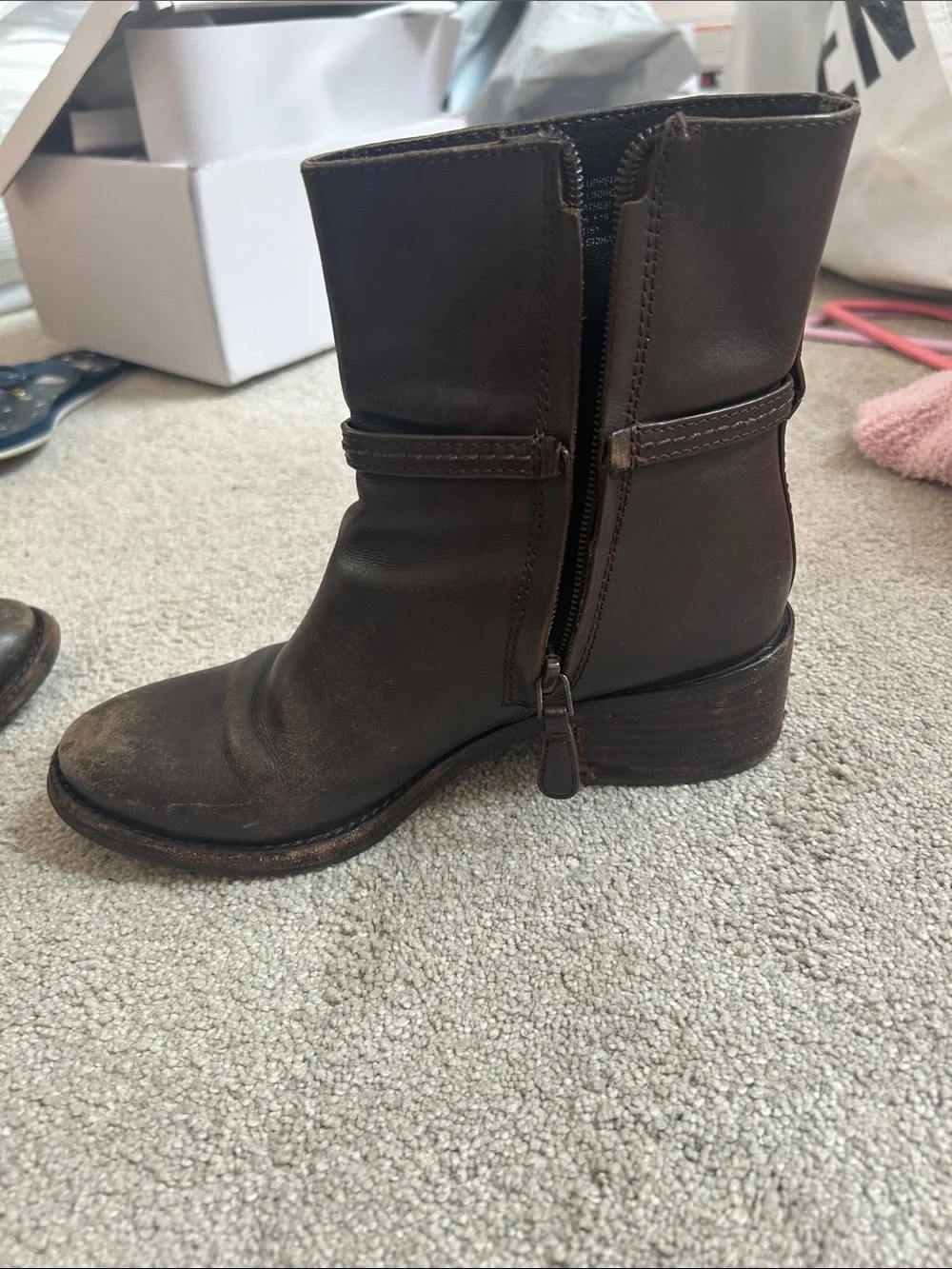 Tory Burch Dark Brown Leather Ankle Booties with Side Buckle